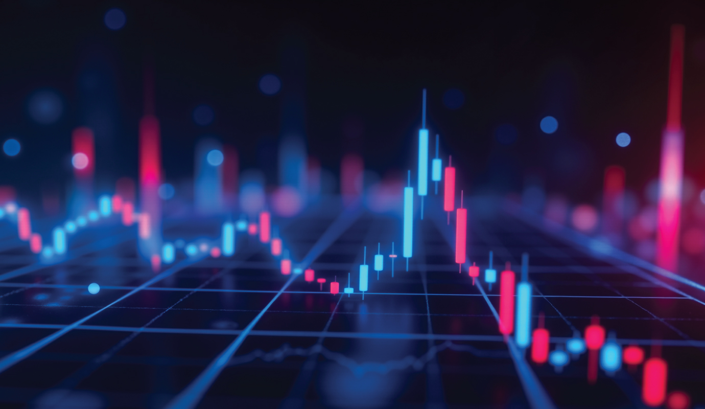 A digital 3d style candle stick chart
