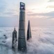 Shanghai skyscrapers through clouds