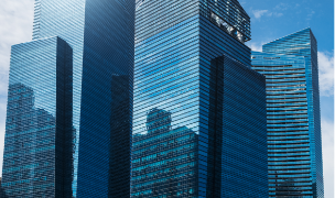 Reflection of buildings on glass of other buildings